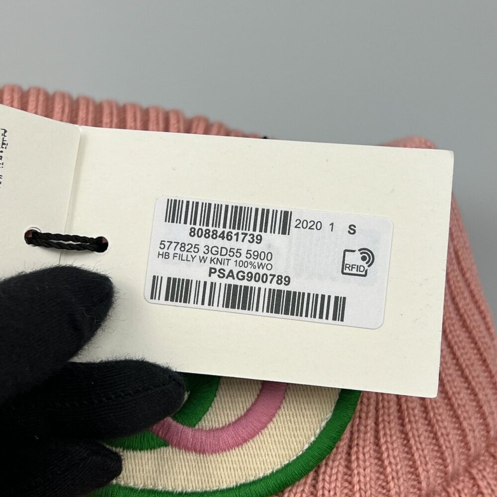 NWT Gucci Knitted Vistor Wool Embroidered Patch Head In Pink Hat Size S - Picture 11 of 13